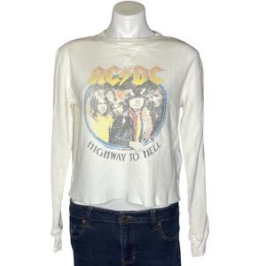VINYL ICONS AC/DC Vintage Look Graphic Long Sleeve Thermal Crop Top White Med